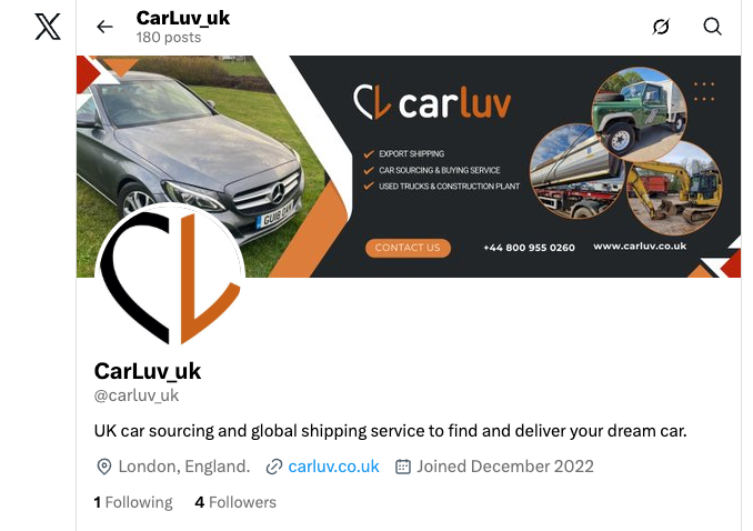 CarLuv_uk X (Twitter) profile - UK car sourcing and global shipping service